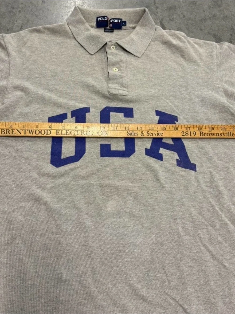Vintage Polo Sport Ralph Lauren USA Gray Polo Shirt Large 90s Y2K Rare